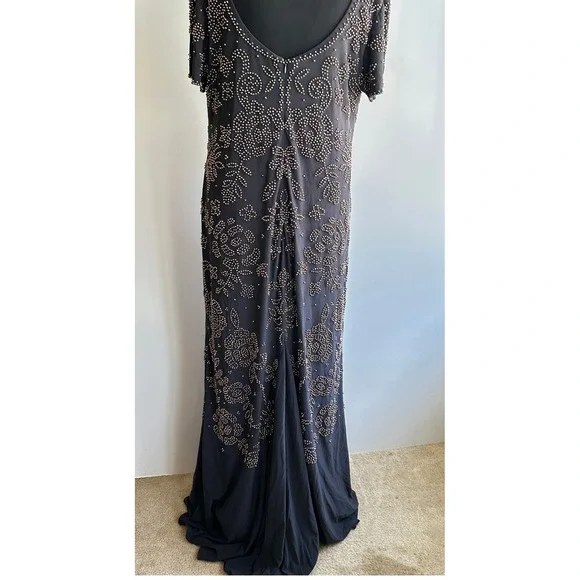 Betsy & Adam Beaded Gown Cognac Black Tie Formal MOTB Gala Old Money Elegant 14W - Picture 14 of 14